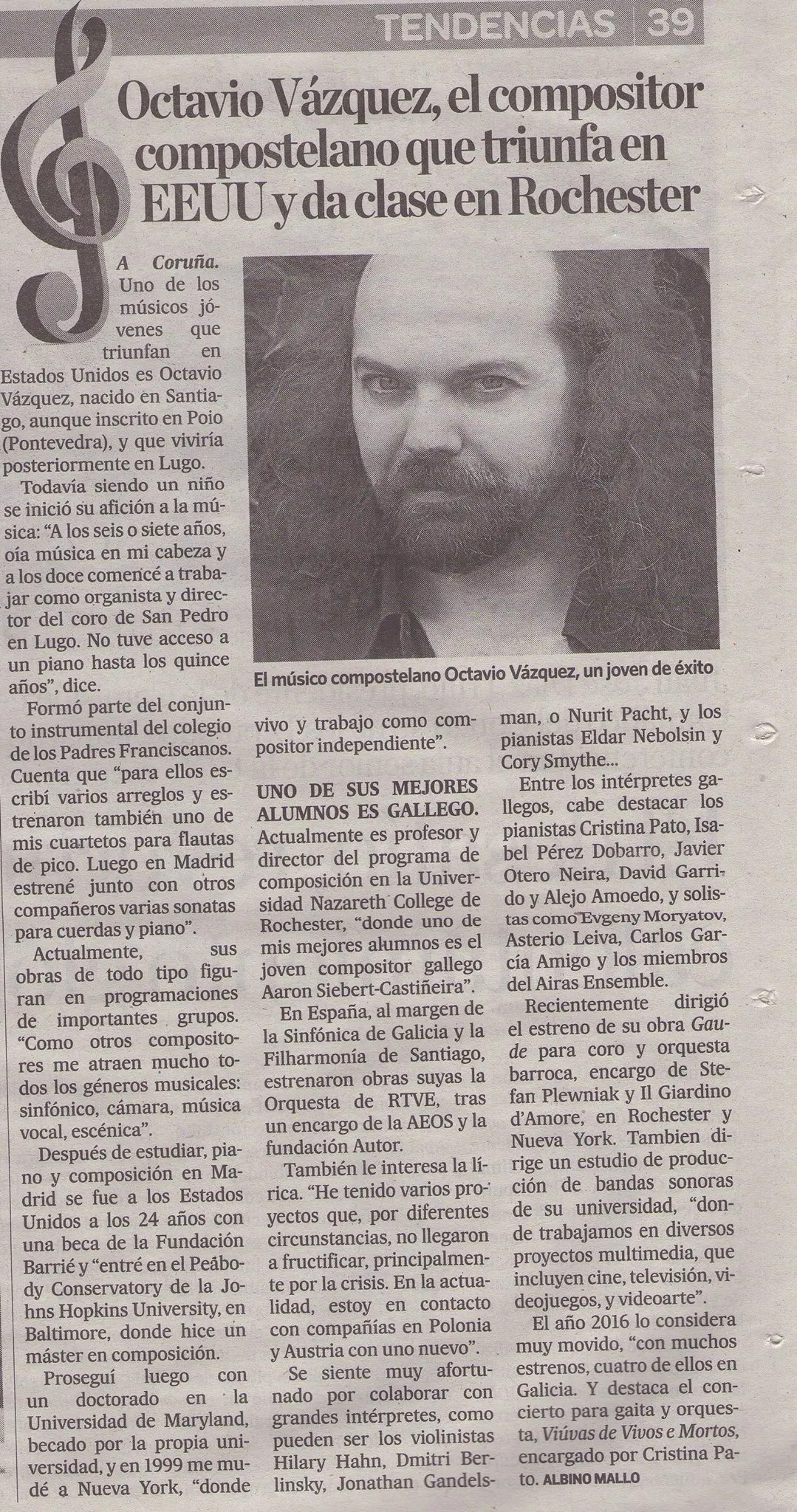 El Correo Gallego career profile of Octavio Vazquez